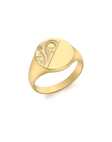 9CT Gold Half-Engraved Round Signet Ring