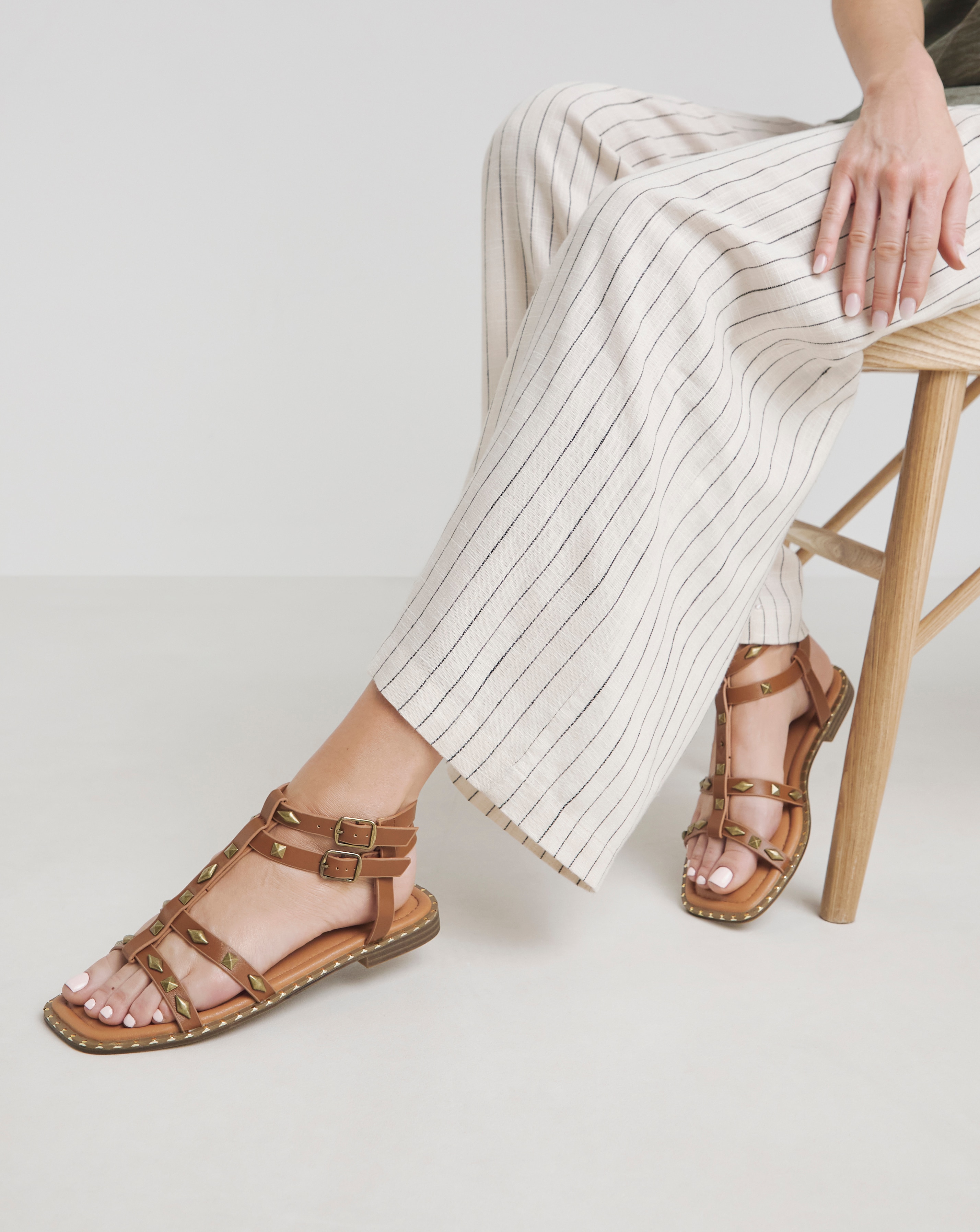 Studded Gladiator Flat Sandal Extra Wide