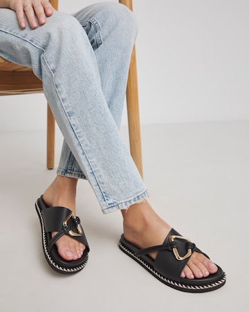 Lyon Leather Hardware Footbed Sandals - Wide Fit (E)