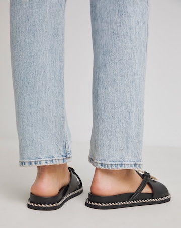 Lyon Leather Hardware Footbed Sandals - Wide Fit (E)