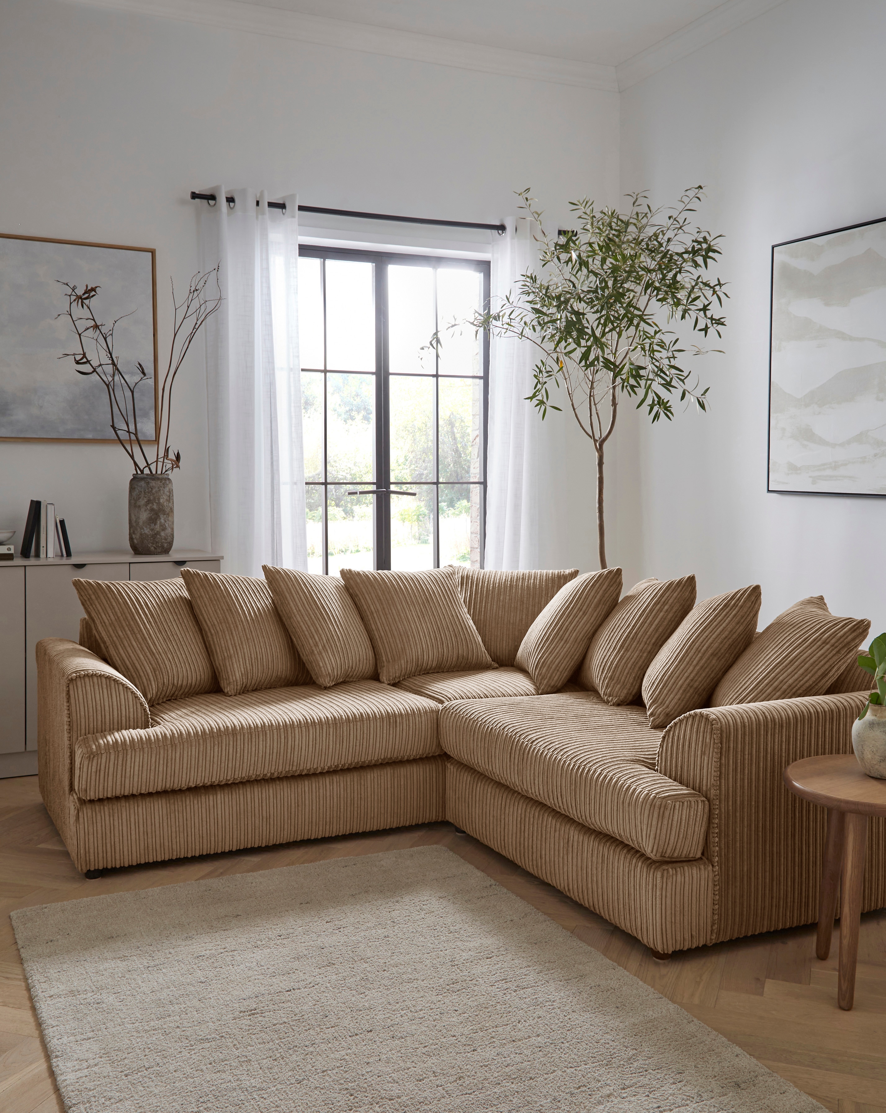 Ferguson Jumbo Cord Corner Sofa - Coffee