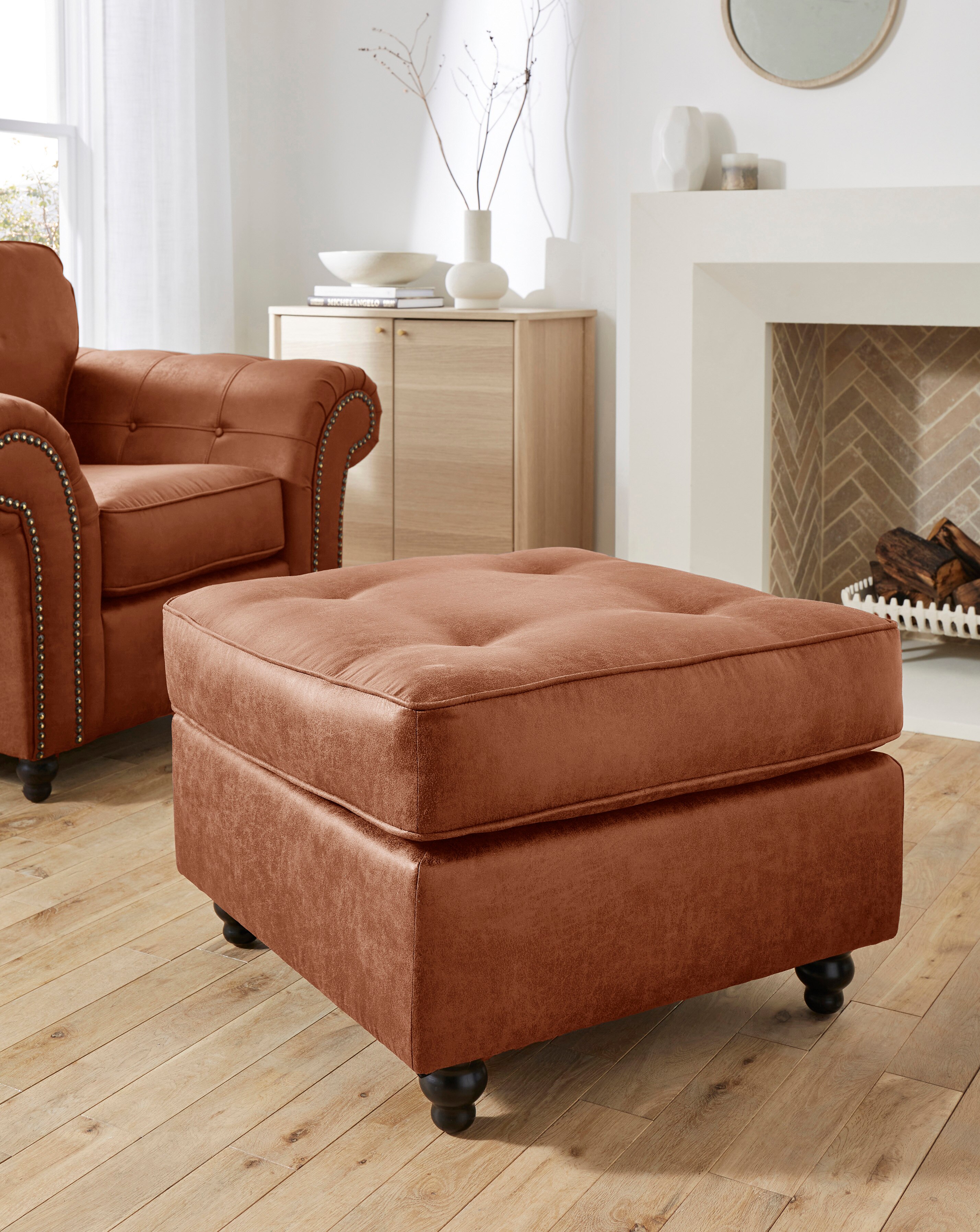 Oakland Faux Leather Footstool - Brown