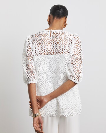 Joanna Hope Crochet Blouse With Puff Sleeves