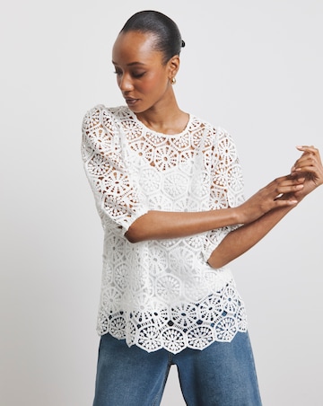 Joanna Hope Crochet Blouse With Puff Sleeves