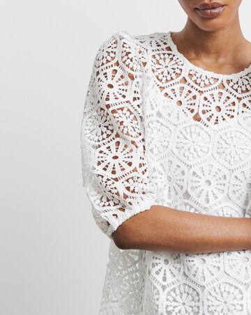 Joanna Hope Crochet Blouse With Puff Sleeves
