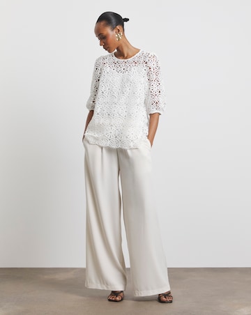 Joanna Hope Crochet Blouse With Puff Sleeves