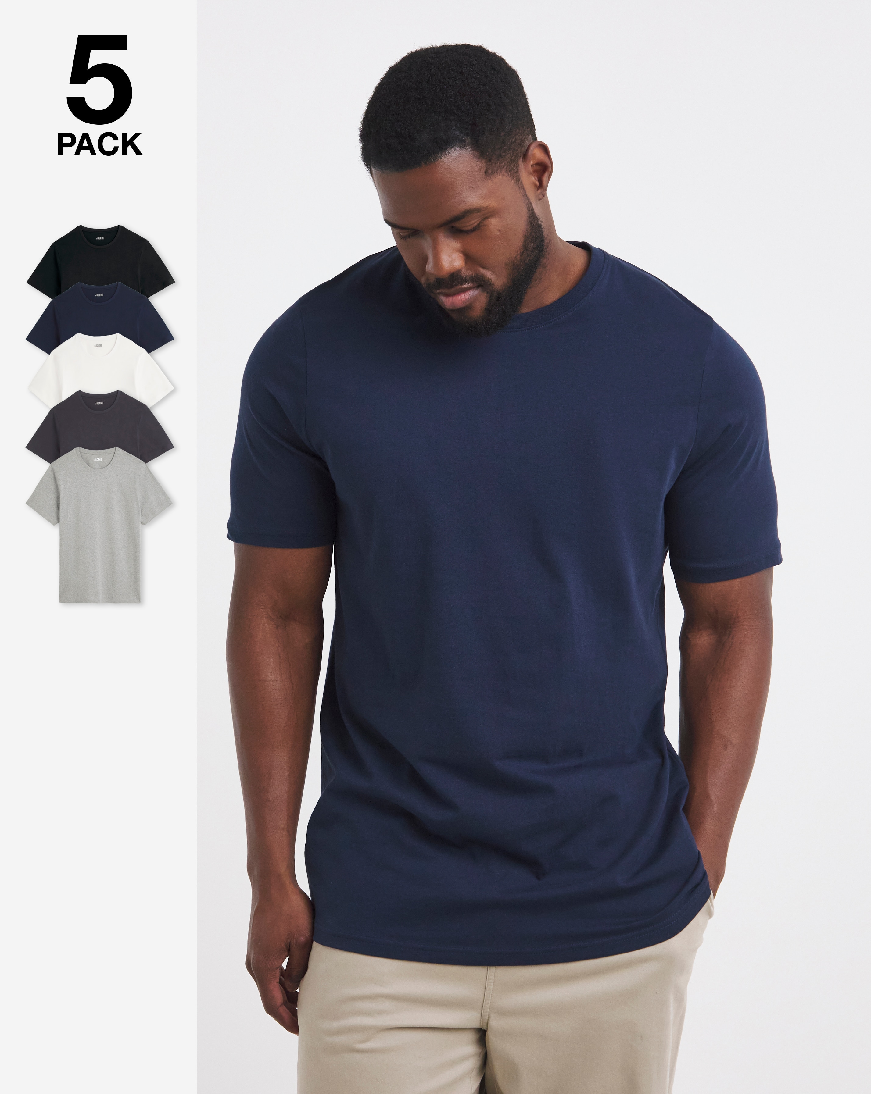 5 Pack Crew T-Shirts Extra Long