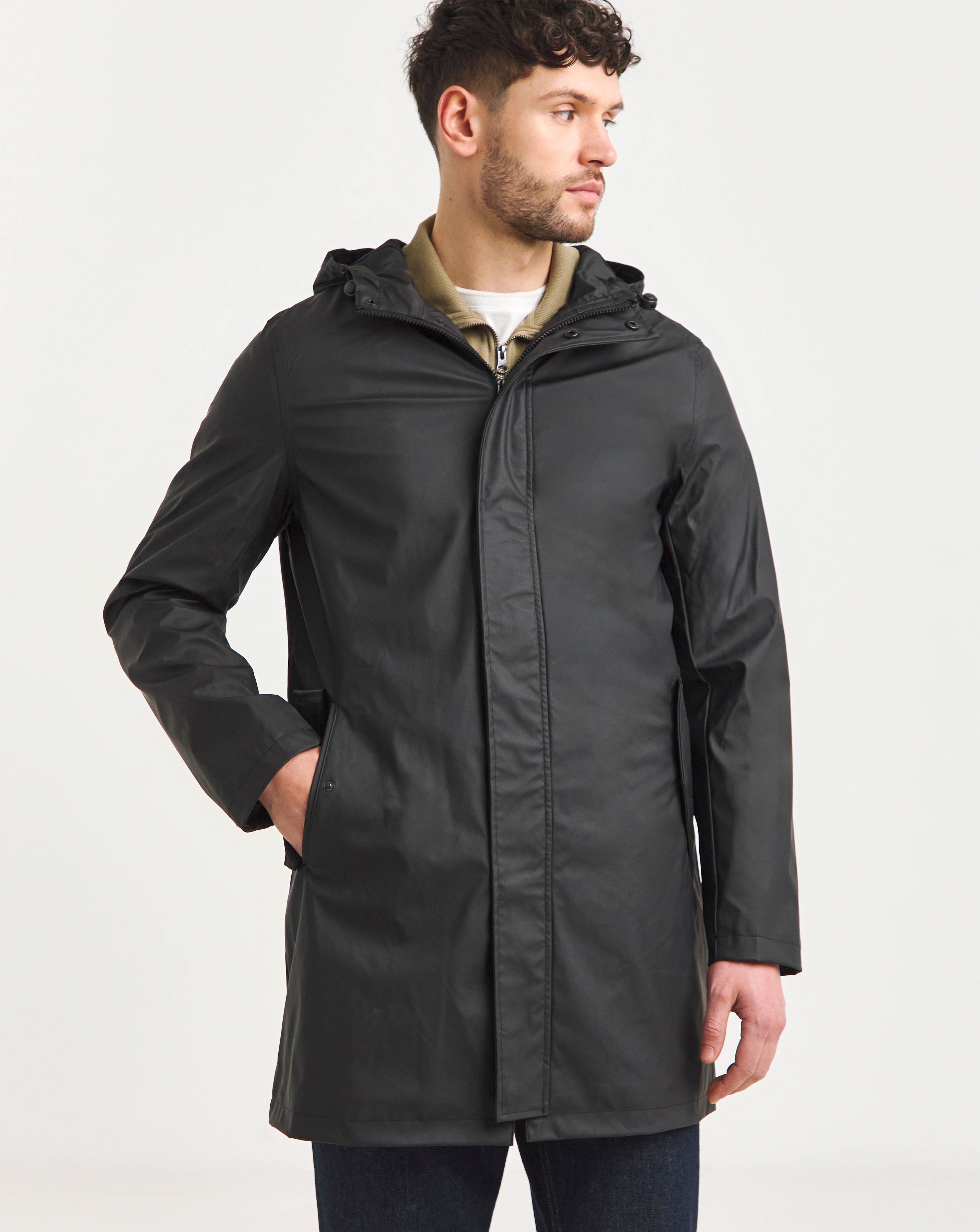 Black Rubberised Hooded Mac