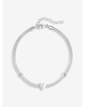 Simply Silver Sterling Silver 925 Polished Mesh Station Heart Bracelet