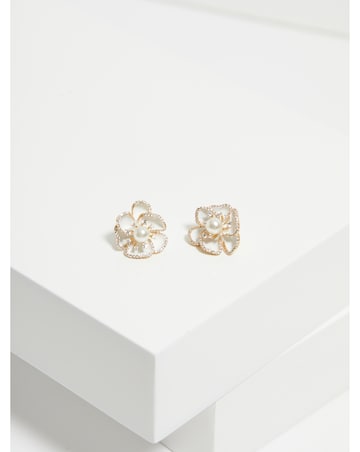 Jon Richard Gold Plated White Floral Clip Earrings