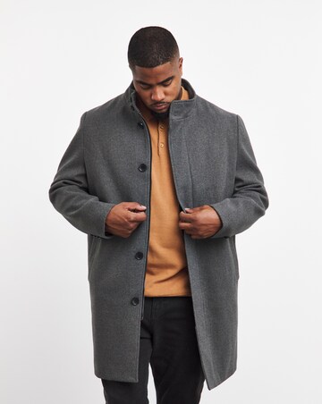 Grey Faux Wool Funnel Neck Coat