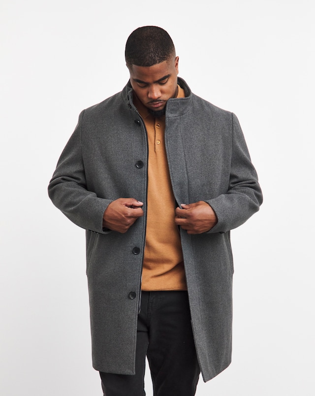 Grey Faux Wool Funnel Coat