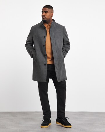 Grey Faux Wool Funnel Neck Coat