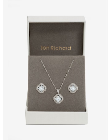 Jon Richard Rhodium Plated Cubic Zirconia Clover Set - Gift Boxed