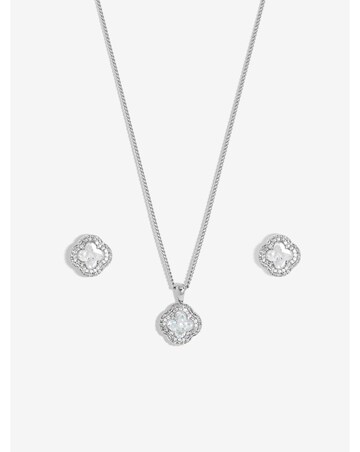 Jon Richard Rhodium Plated Cubic Zirconia Clover Set - Gift Boxed