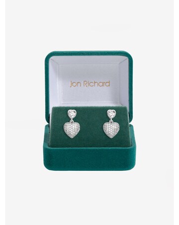 Jon Richard Rhodium Plated Cubic Zirconia Micro Pave Heart Earrings - Gift Boxed
