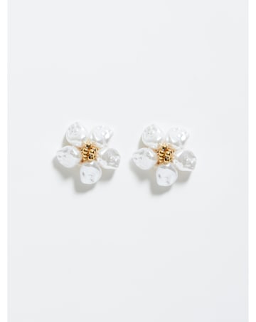 Mood Gold White Pearl Flower Stud Earrings