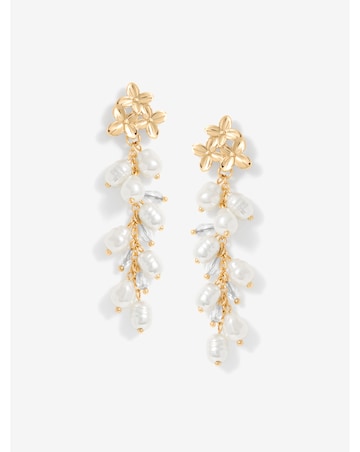 Mood Gold Triple Flower Pearl Cluster Drop Earrings
