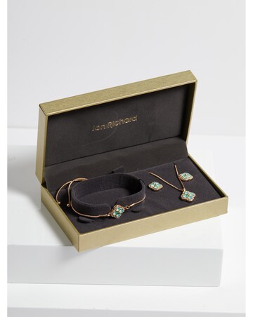 Jon Richard Gold Plated Green Clover Trio Set - Gift Boxed