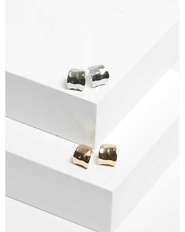 Mood Two Tone Hammered Curve Stud Earrings - Pack Of 2