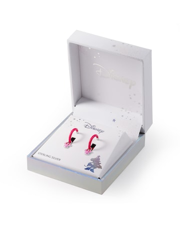 Sterling Silver Minnie Mouse Pink Enamel Huggie Earrings