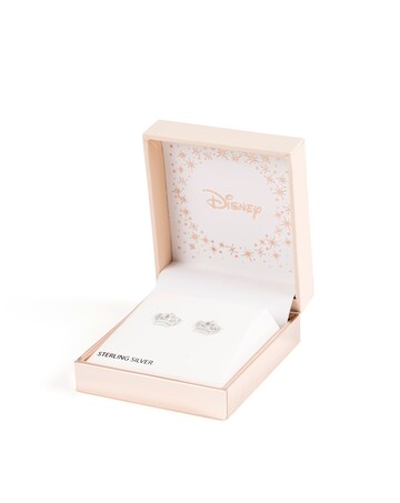 Sterling Silver Disney Princess Crown Pink Stone Set Stud Earrings
