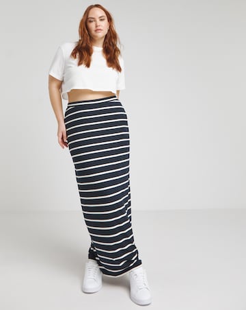 Simply Be Navy Stripe Supersoft Maxi Tube Skirt