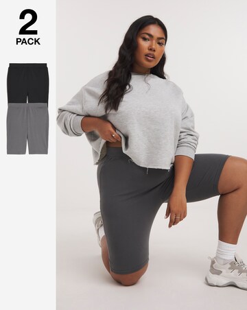 Simply Be 2 Pack Black/ Charcoal Cycling Shorts