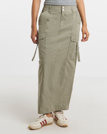 Simply Be Khaki Plush Cargo Tech Midi Skirt
