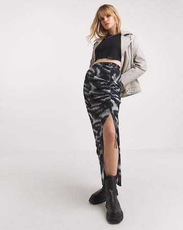 Tie Dye Ruched Mesh Overlay Maxi Skirt