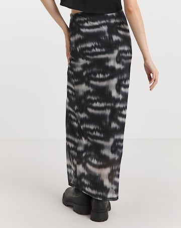 Tie Dye Ruched Mesh Overlay Maxi Skirt