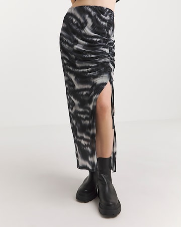 Tie Dye Ruched Mesh Overlay Maxi Skirt