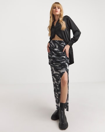 Tie Dye Ruched Mesh Overlay Maxi Skirt