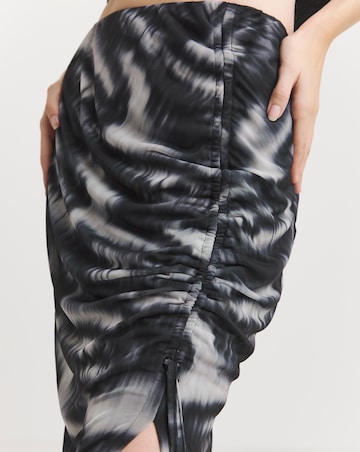Tie Dye Ruched Mesh Overlay Maxi Skirt