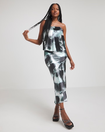 Tie Dye Stretch Satin Fluted Maxi Skirt