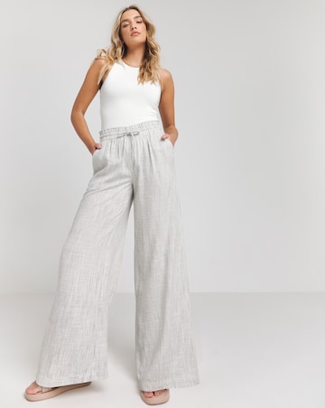 Simply Be Ivory Stripe Tie Waist Wide Leg Linen Trousers