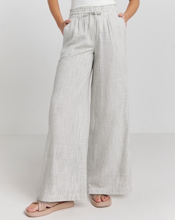 Simply Be Ivory Stripe Tie Waist Wide Leg Linen Trousers