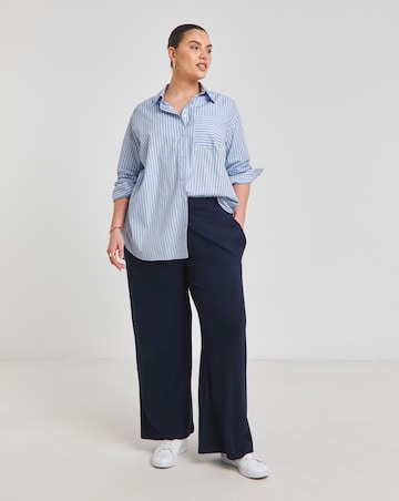 Navy Jersey Elasticated Waist Wide Leg Trouser