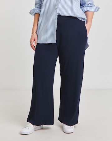 Navy Jersey Elasticated Waist Wide Leg Trouser