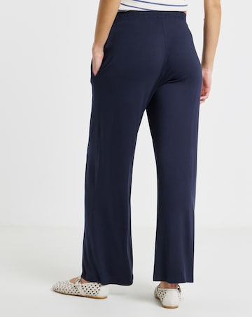 Navy Jersey Elasticated Waist Wide Leg Trouser