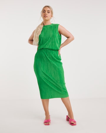 Green Plisse Midi Tube Skirt