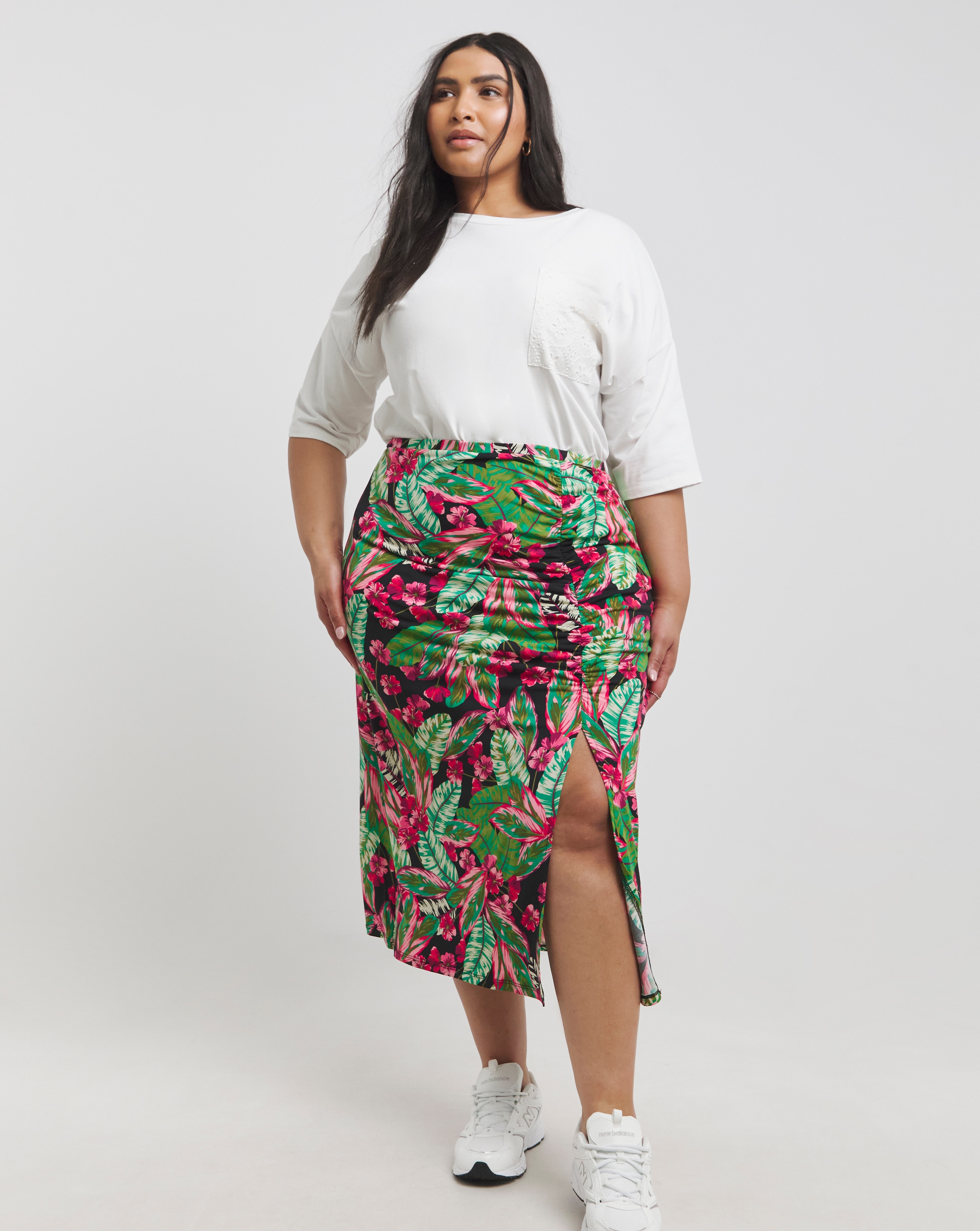 Ruched Detail Midi Skirt