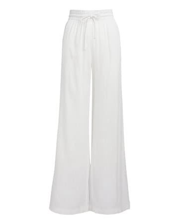 Simply Be White Tie Waist Wide Leg Linen Trousers