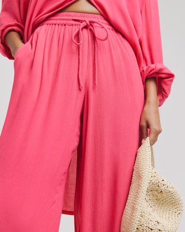 Simply Be Pink Tie Waist Crinkle Wide Leg Trousers