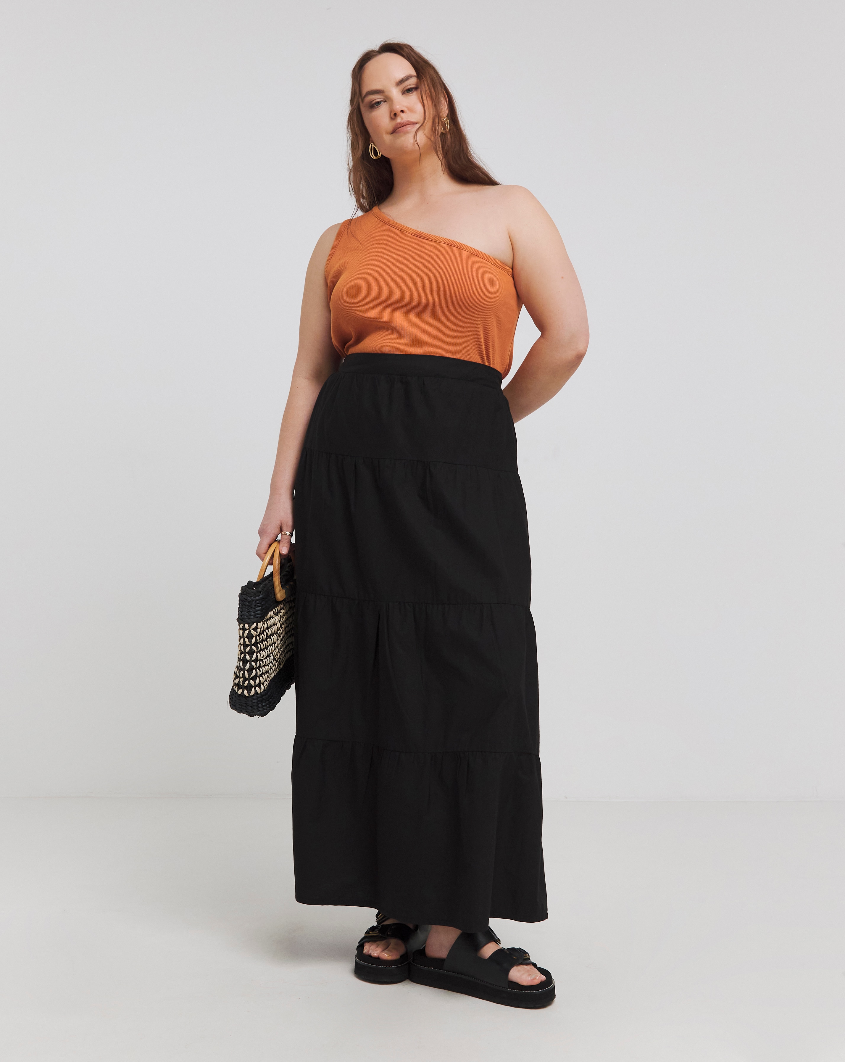 Tiered Cotton Maxi Skirt