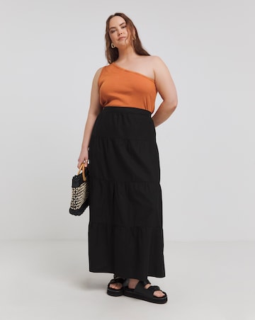 Simply Be Black Tiered Cotton Maxi Skirt