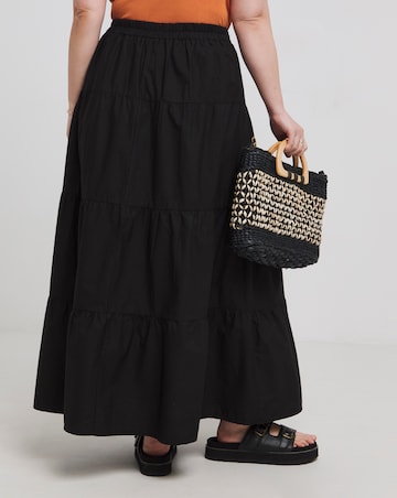 Simply Be Black Tiered Cotton Maxi Skirt