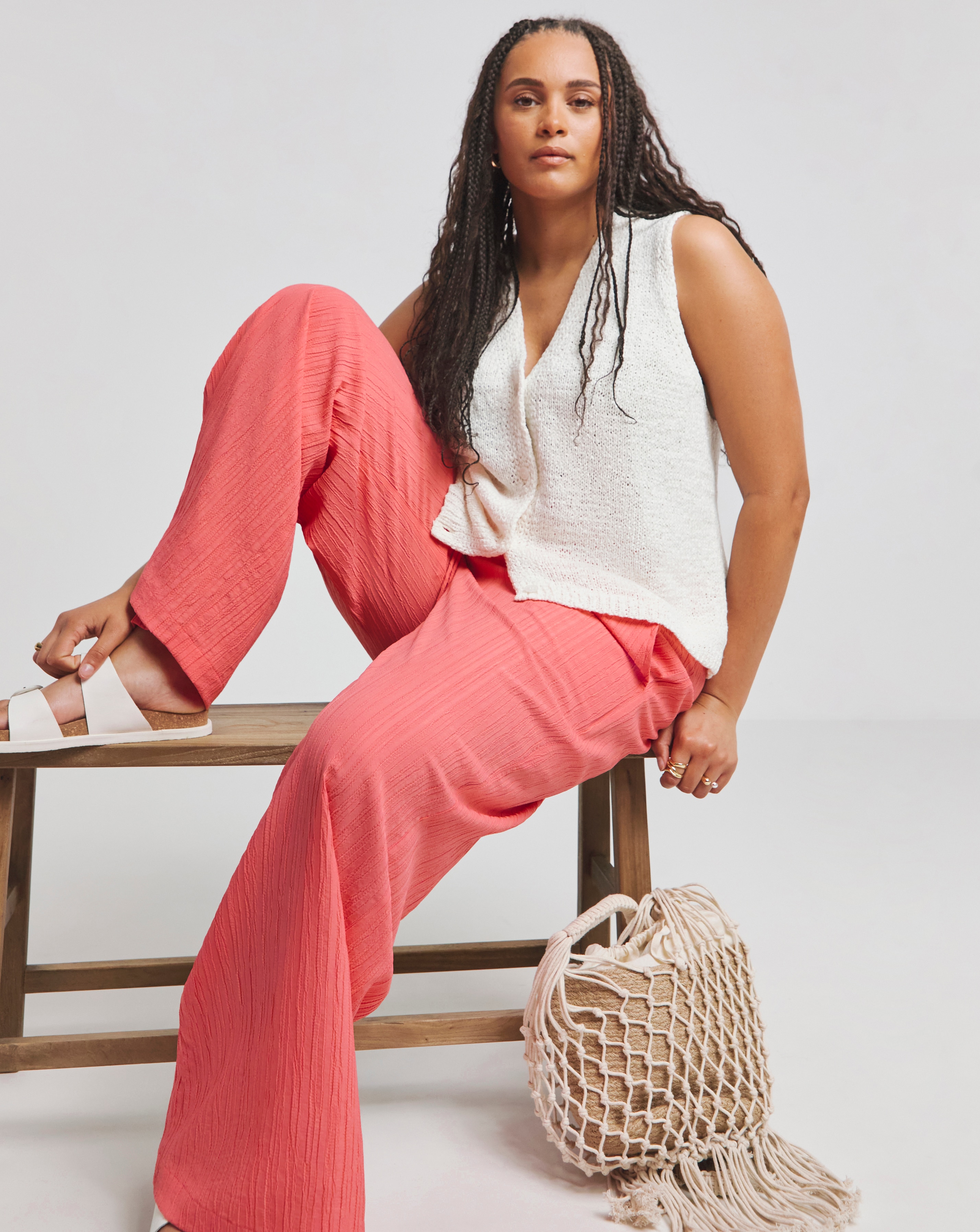 Textured Wide Leg Trousers