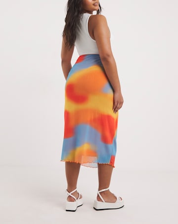 Tie Dye Mesh Overlay Midi Skirt