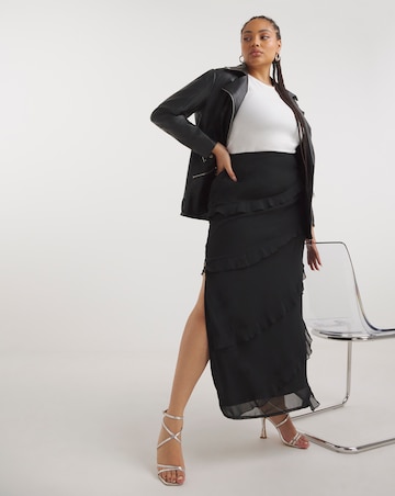 Black Tiered Ruffle Maxi Skirt